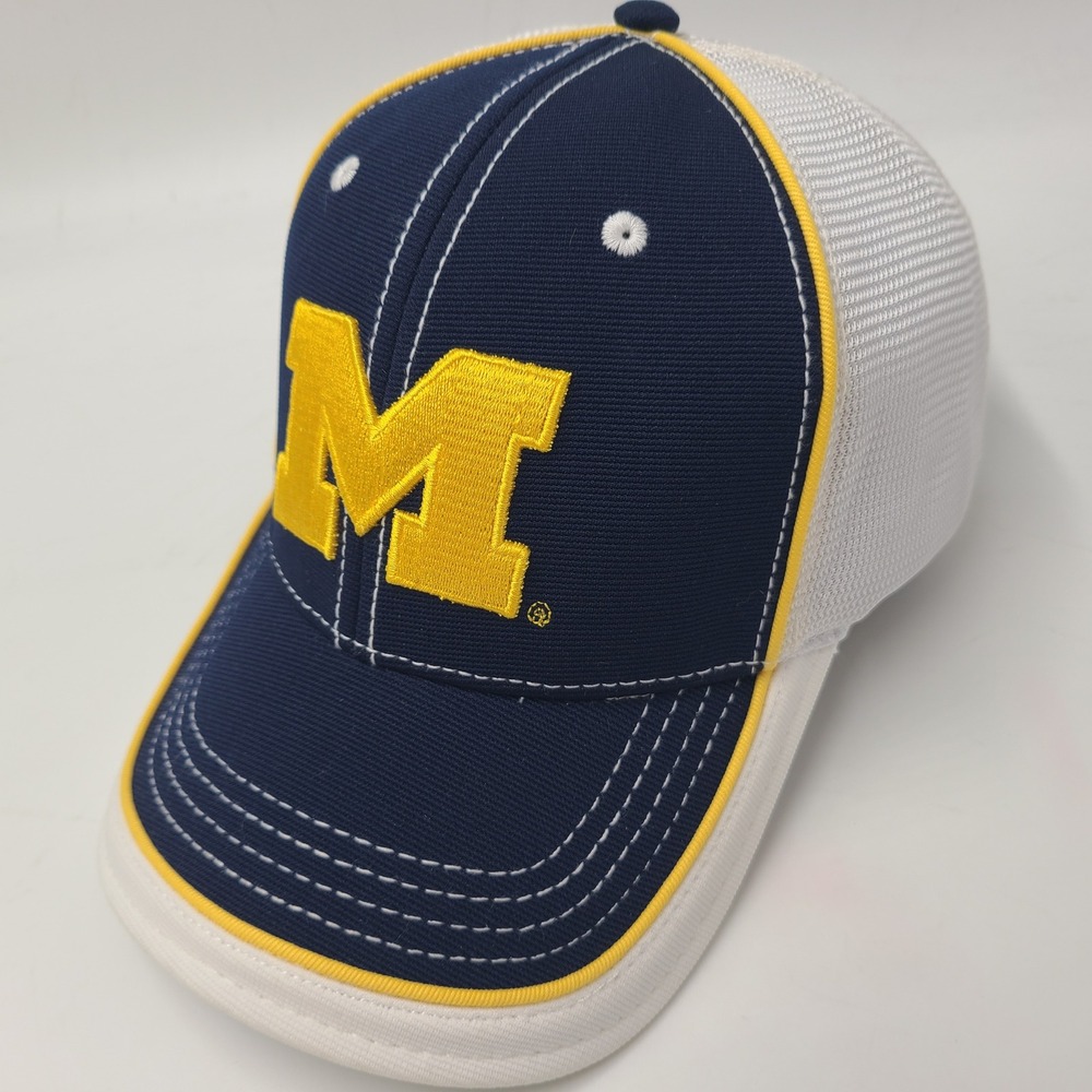 Michigan Wolverines Hat Strapback Trucker Mesh Signatures Blue White NCAA Men